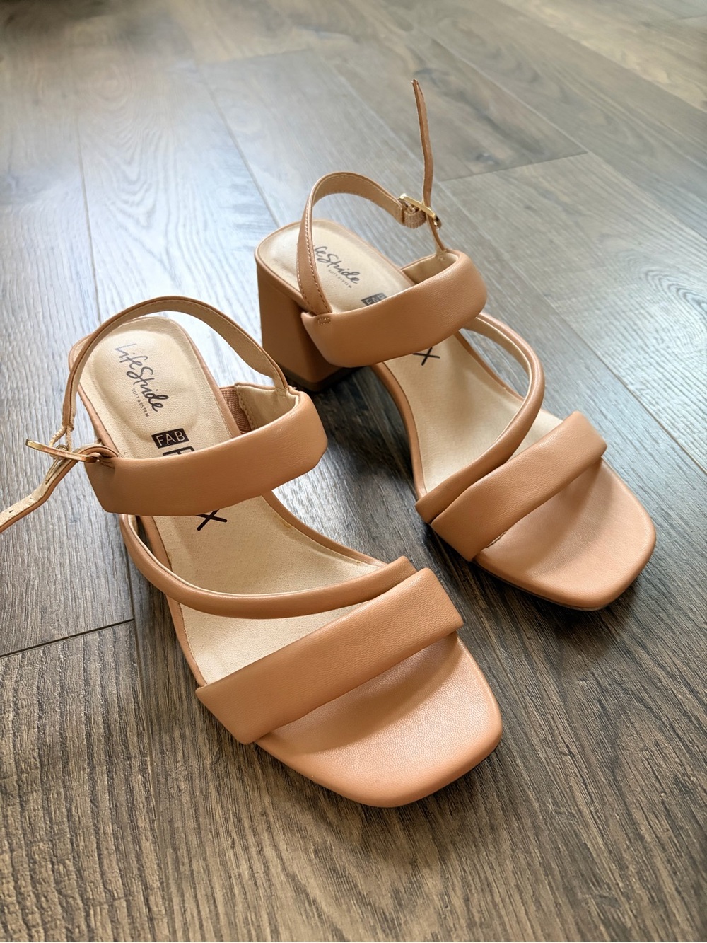 Life Stride Nude/Tan Block Heel Strappy Sandals
